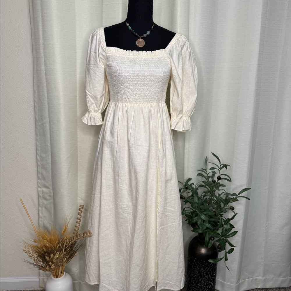 GAP Cream Short Puff Sleeve Dress - Picture 2 of 14